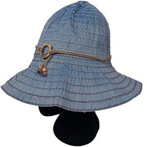 Vintage Joe Boxer Denim Chambray Stitched Bucket Hat Rope Trim Y2K 90s Boho